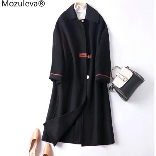 Mozuleva Double Sided Cashmere Wool Coat Female Autumn Winter Japanese Style Loose Long Woolen Coat Solid Color Outwear