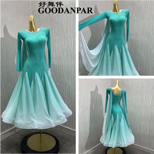 Ballroom Dance Dress Women for practice standard Shiffon gradient color costumes Ballroom Party Full body suit with bra cups
