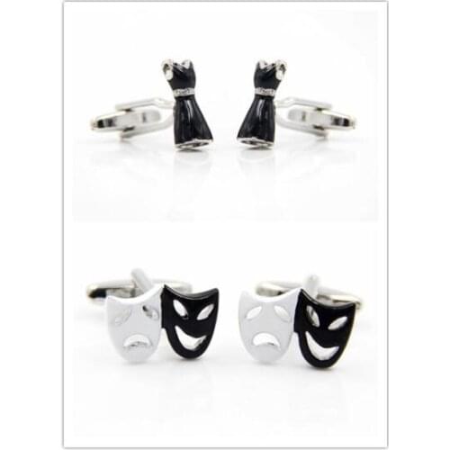 10pairs/lot Copper Plating Black&White Smile Cry Mask Cufflinks 3D Enamel Lady Evening Dress Cuff Links Mens Jewelry Wholesale