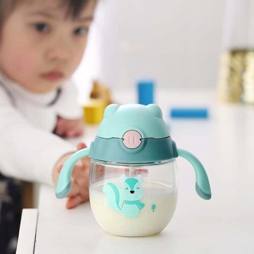 300ML New Kids Cup Cartoon Milk Wide Mouth Bottle Juice Bottle Baby Milk Bottle Safety Silicone Straw Baby Bottle