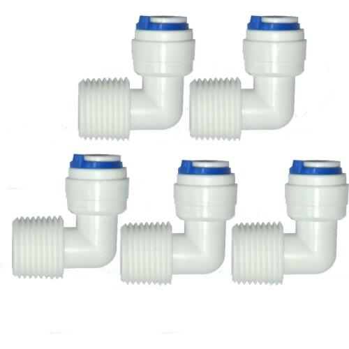 5PCS 1/2" external thread to 3/8" elbow connector RO Water Fitting Tune Quick Connect Reverse Osmosis White fast connection