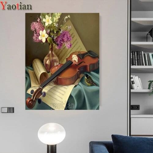 Diamond Painting 5D Diy Embroidery Violin Music Vase Rhinestones Handmade Gift Cross Stitch Kits Mosaic Home Decoration 2021