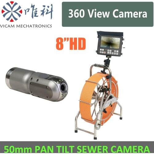 Fast Shipping ! 60m Fiberglass Cable Push Rod Endoscope Inspection Camera with 50mm Pan Tilt Rotation Camera Head
