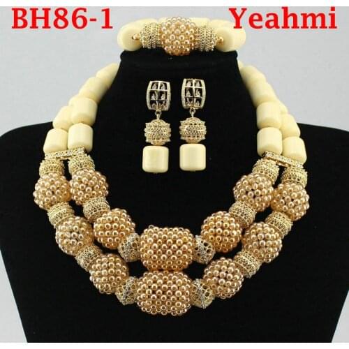 Elegant Champagne Gold Nigerian African Wedding Beads Jewelry Sets Party Occassion Women Jewelry Sets Flower Free Shipping