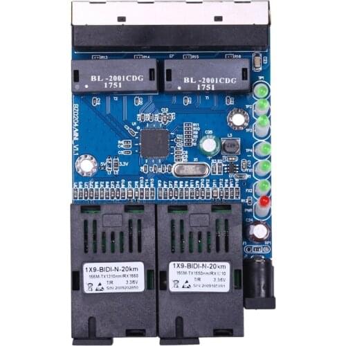 Ethernet Fiber Optic Switch 4 RJ45 2 SC Optical Media Converter Single Mode Fiber Port PCB 10/100M