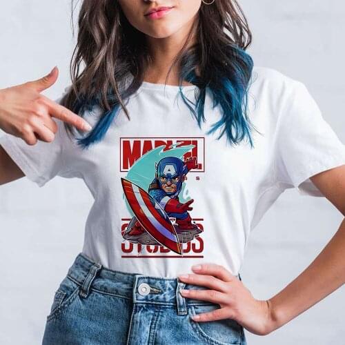 Captain America Print Tshirt Fashion MARVEL Graphic Top Tee Casual Harajuku T Shirt Women Funny Cartoon T-shirt Dropship
