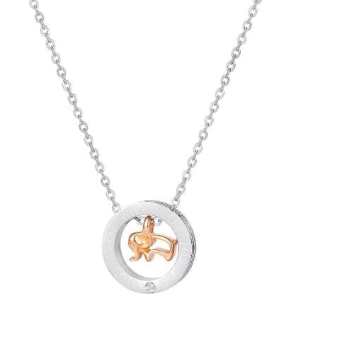 GorGor Necklace Lovers Stainless Steel Pattern Elephant Round Pendant Cubic Zirconia Individuality Temperament Jewelry TX-1729