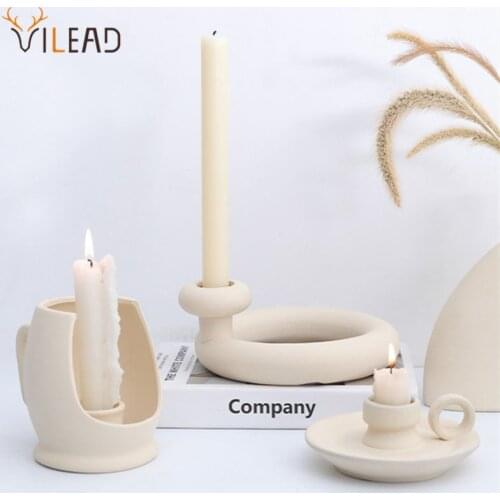VILEAD White Ceramic Vegetarian Candle Holder Figurines Nordic Modern Candlestick Oranment Home Interior Desktop Decoration Gift