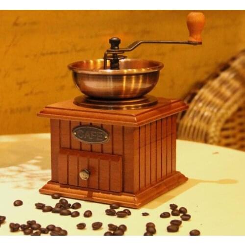 Classical Wooden Manual Coffee Grinder Stainless Steel Coffee Spice Mini Burr Mill With Ceramic Millston Coffee Tool