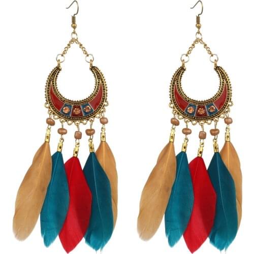 LosoDo European and American new crescent-moon shape fashion feather earrings jewelry temperament wild long feather earrings