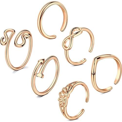 Toe Rings Set Simple Open Thin Band Hollow Flower Cuff Ring Forefinger Rings Open Band Foot Rings Set Gifts