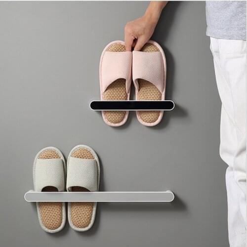 Wall Mounted Slippers Rack Self-adhesive Towel Holder Rack Bathroom Towel Hanger Bar Shelf Roll Holder Organizer
