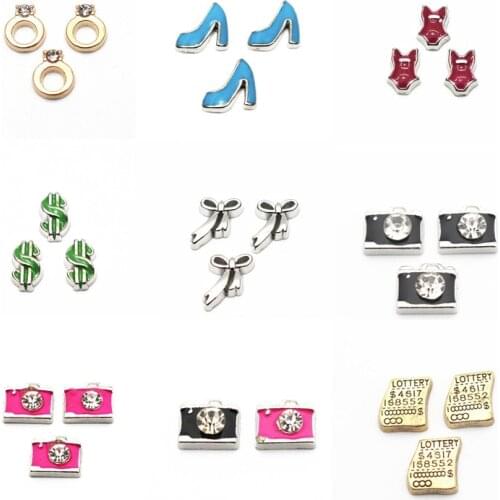 Newest 10pcs/lot Metal Enamel Crystal blue Red camera bowknot Floating Charms For Living Glass Lockets Necklace DIY Jewelry