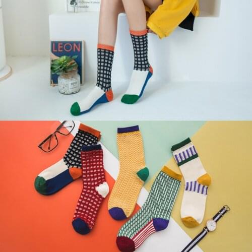 Novelty Socks Cotton Plaid Art Creativity Couple Women Fashion Casual High Quality Japanese Harajuku Funny Socks Happy Korean