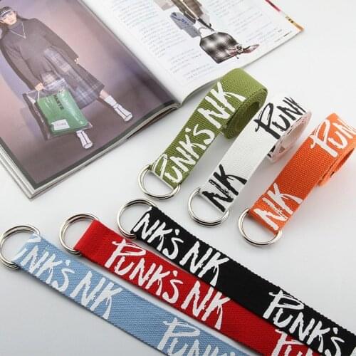 New Style English Printed Jeans Decorative Belt Korean Version of Wild Double-loop Buckle Unisex Canvas Belt for Students