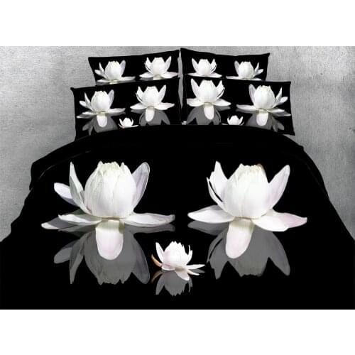 JF-044 HD Digital Print Luxury Black and white Lotus flower bedding 3D full king size duvet covers euro double bed linen 2m