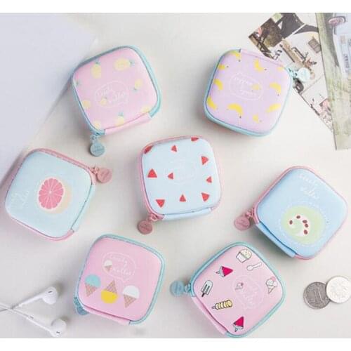 50PCS / LOT Coin Bag Square Coin Purse Girl Printing Waterproof Casual Bag Women Creative Money Bags Zipper Pouch Wallet