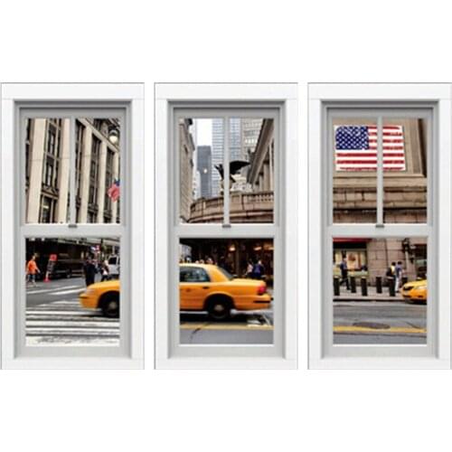 New York street view Car Pedestrian fake 3d window vinyl wall stickers home decoration occident city scenery wallpaper 70*50cm
