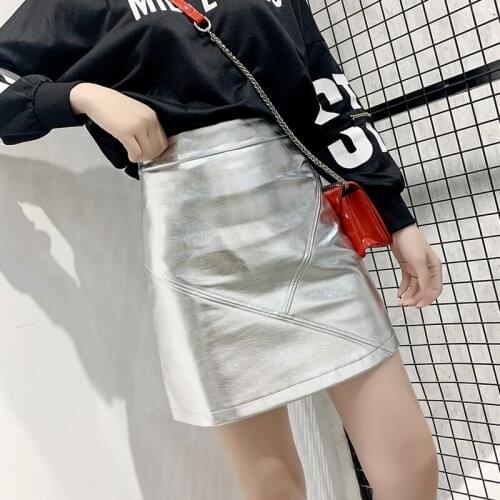 2021 High Waist Hip Package Faux Leather Skirts Women New Fall A-LINE Mini Shirts All Match Solid Autumn PU Jupe Female