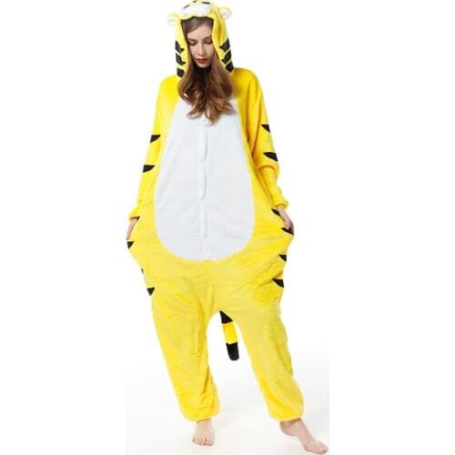 Yellow tiger Unisex Adult One-Piece Pajama Cosplay Cartoon Onesies Children Animal Sleepwear Pyjamas Christmas Halloween Costume