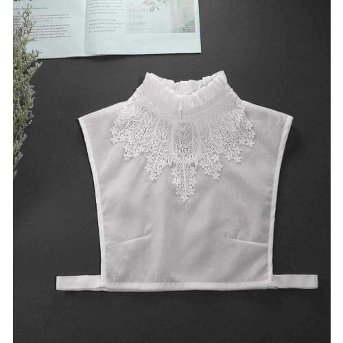 Women Embroidery Stand False Collars Adjustable Detachable Shirt Blouse Tops Ladies Solid White Fake Collars Decor