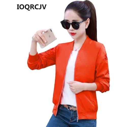 2019 Autumn Short Jacket Women Casual Loose Embroidery Thin Jackets Zipper Basic Bomber Jacket Long Sleeve Slim Outerwear R120