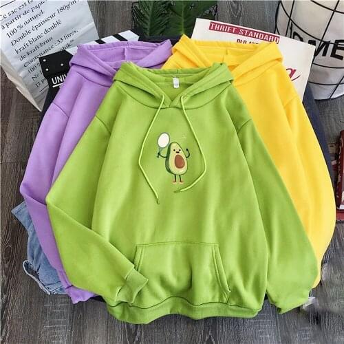 Avocado Hoodies Oversized Cartoon Print Pocket Sweatshirts Hooded Harajuku Vintage Korean Pullovers Women Sweet Girl Sweetshirts