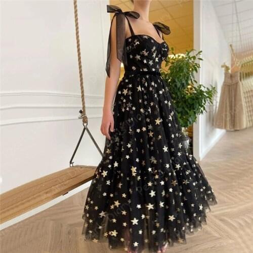 Black Glitter Sexy Evening Dresses A-Line Spaghetti Srtap Ankle Length Prom Dresses 2021 Women Party Night Gowns Vestidos Festa