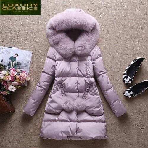 Womens Down Jacket Winter Long Down Coat Female 90% Duck Down Parka Real Fox Fur Hooded Outwear Doudoune Femme LWL1225