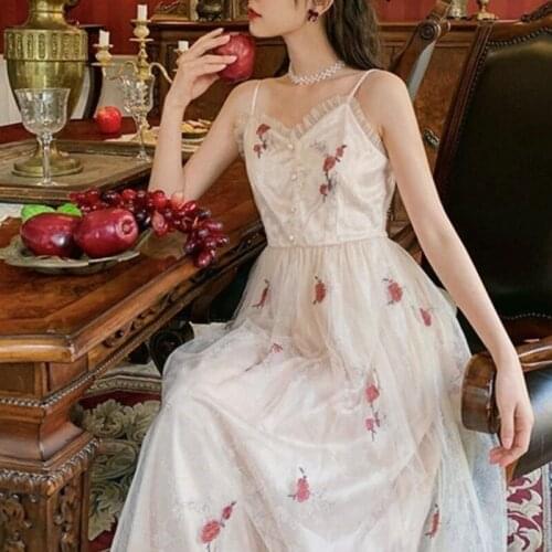 French Sleeveless Vintage Midi Strap Dresses Women Backless Design Floral Sexy Dress Females Evening Korean Fashion Summer 2021