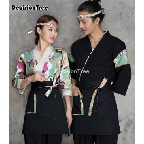 2021 unisex japanese style medium sleeve cook uniform kimono fishbone restaurant waiter cook clothes