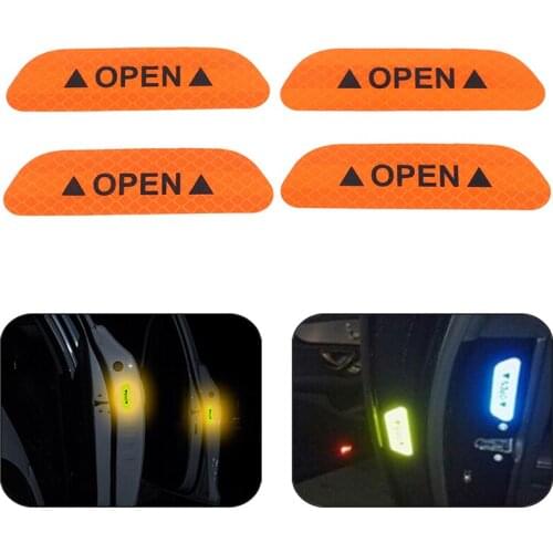 4pcs door safety anti-collision warning reflective stickerslong-distance reflective paper decorative stickers OPEN stickers Car