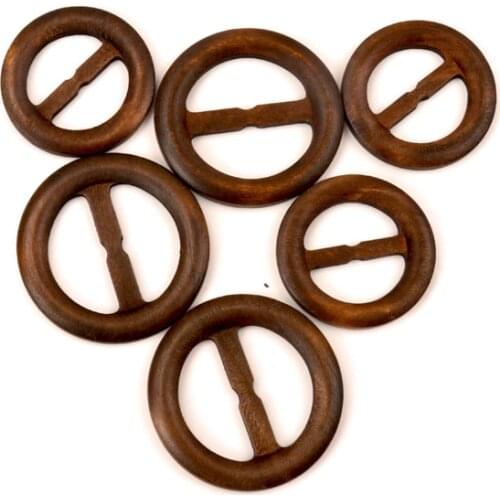 Mix Round Shape Garniture Handmade Wooden Crafts Belt Buckle Ring Wood Clothes Accessories Sewing Children DIY 50-60mm 5pcs