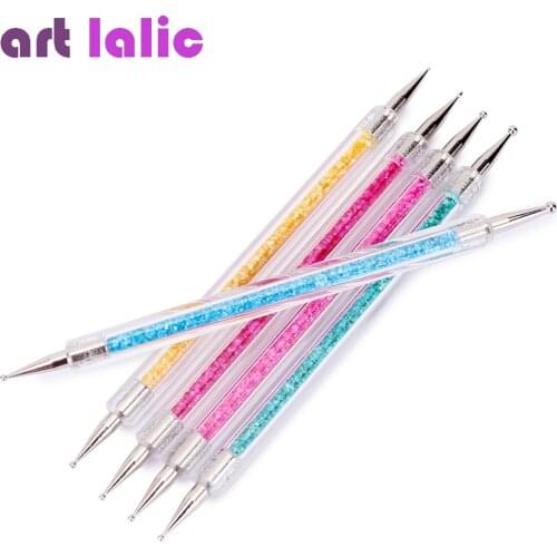 5pcs/set Acrylic 2 Ways Nail Art Dotting Pen Colorful Shell Crystal Nail Decoration Painting Brush Nails Design Tools