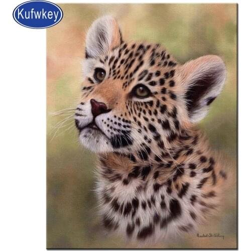 Diamond embroidery cubs diy diamond painting cross stitch tiger full square round diamond embroidery leopard animal decorative