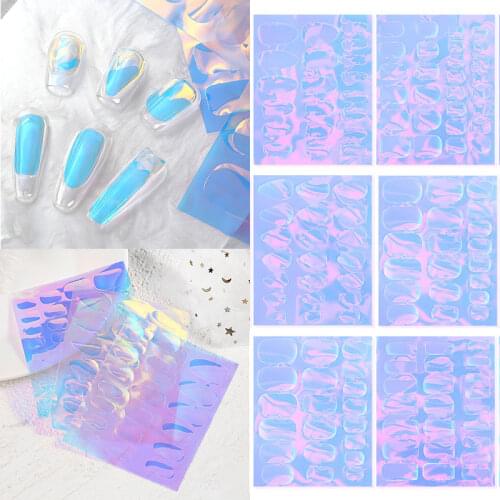 Aurora Film Broken Glass Nail Foils Transfer Paper Holographic Nail Art Stickers Decals Slider 3D Charms Decorations