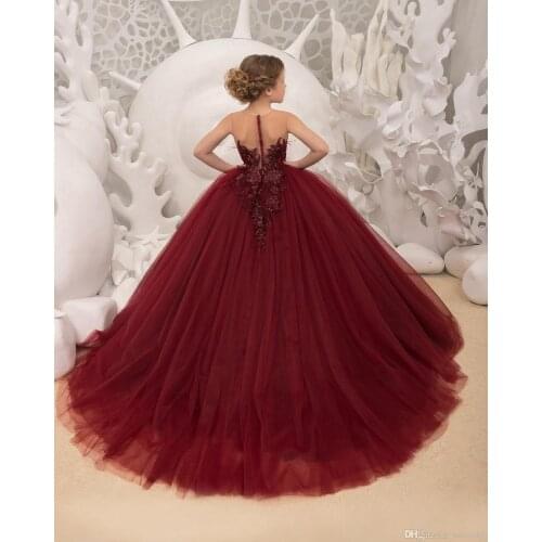 Ball Gown Kids Dark Burgundy Pageant Dress Special Ocassion Dresses Birthday Party Girls Aged 6-14 Years