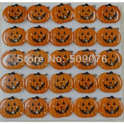 Free shipping 500pcs/lot Halloween LED ghost Badge Brooch flashing pumpkin Pins Party concert Favors holiday gift