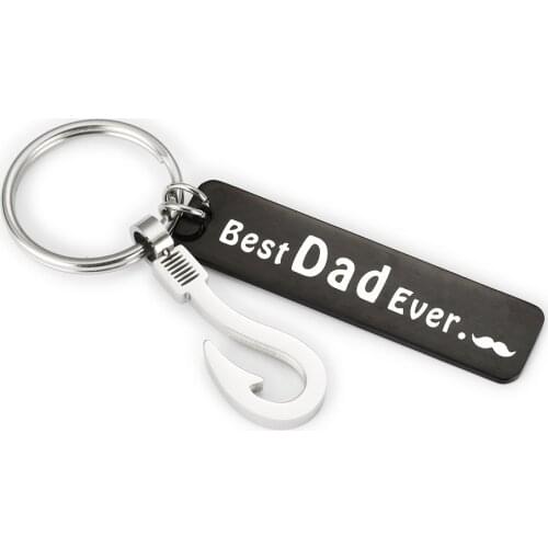 New Stainless Steel Fishhook Key Chain Best Dad Ever Presents Fathers Day Anime Keychain Accessories Cute