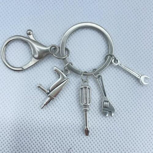 Fashion Tool Keychain Wrench, Hammer, Wrench, Electric Drill Alloy Pendant Belt Chain Useful Key Chain