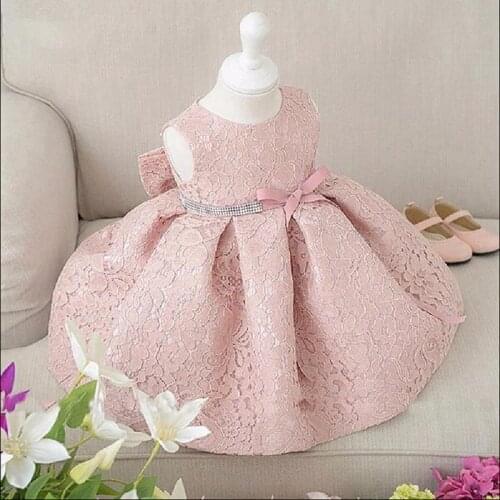 Girls Elegant Dress baby Girls 2017 Summer Fashion Pink Lace Big Bow Party Tulle Flower Princess Wedding Dresses Baby Girl dress