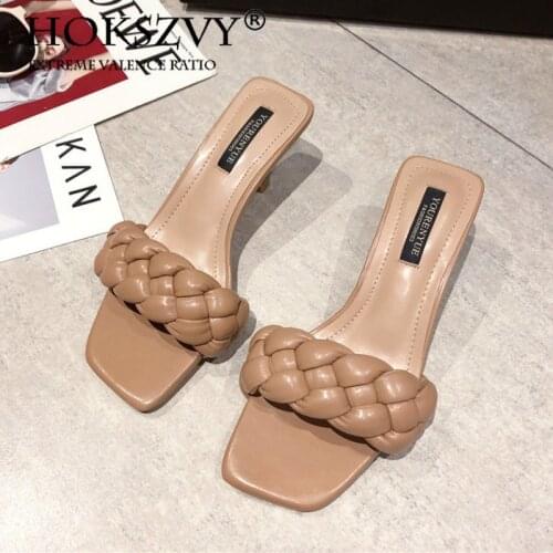 HOKSZVY Weave Women Slipper Ladies Thin High Heel Sandal Open Toe Slip On Summer Outdoor Slides Flip Flop Shoe ZML