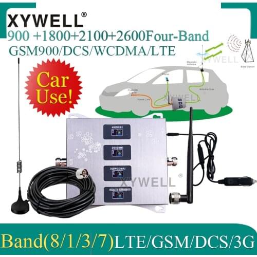 Car Use!! 900/1800/2100/2600mhz Four-Band Cellular Amplifier GSM Repeater 2g 3g 4g Mobile Signal Booster GSM DCS WCDMA LTE