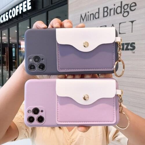 Card Pocket Phone Case for IPhone11 Pro X Xs Max XR 7 8 6 6s Plus SE2020 Soft Silicone Candy Color Cover with Card Holder Wallet