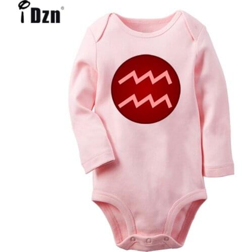 12 Constellation For Aquarius Symbol January 20 to February 18 Printed Newborn Baby Outfits Long Sleeve Jumpsuit 100% Cotton