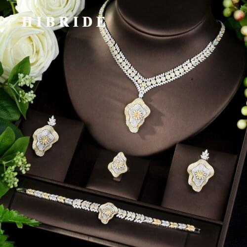 HIBRIDE New Princess Wedding Jewelry Set With AAA Cubic Zircon Stone High Quality Bridal Necklace Jewelry 4 pcs Jewelry SetN-964