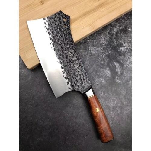 Handmade Forged Butcher Chef Knives with Knife Sheath High Carbon Clad Steel Chinese Kitchen Knives With Full Tang Handle