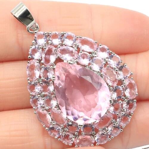 48x30mm ig European Design Created Smokey Topaz Pink Kunzite For Womans Dating Fine Jewelry Silver Pendant