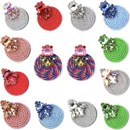 Fashion Women Earrings 2021 Trend Colorful Artificial Crystal Rhinestone Geometric Round Shape Alloy Stud Earrings for Party