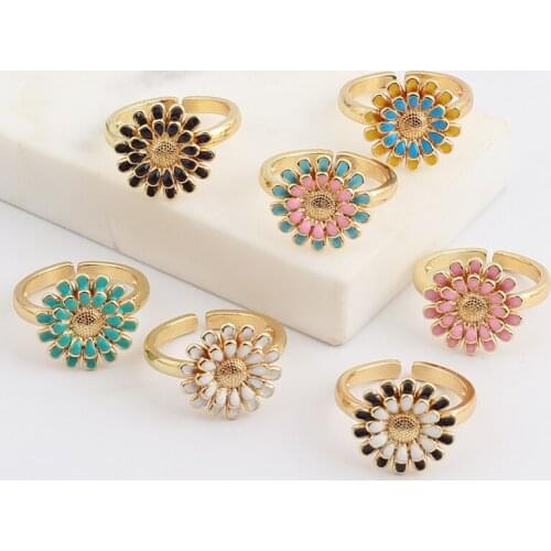 New Colorful Enamel Sun Flower Lovely Stacking Rings for Women Minimalist Gold Open Rings for Best Friend Daisy Flower Ring Gift